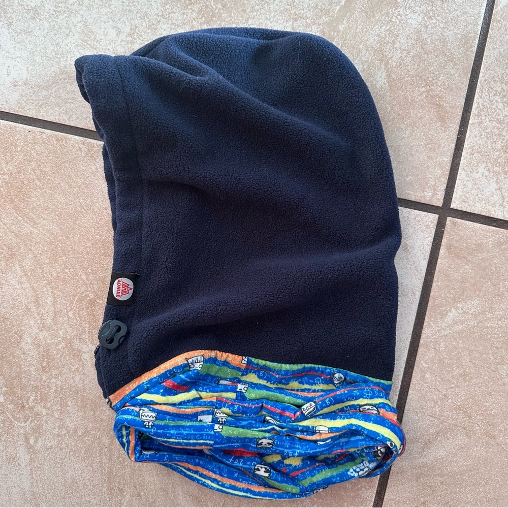 Winter Cozy Kids Fleece Hood with Blue and Multicolor Trim